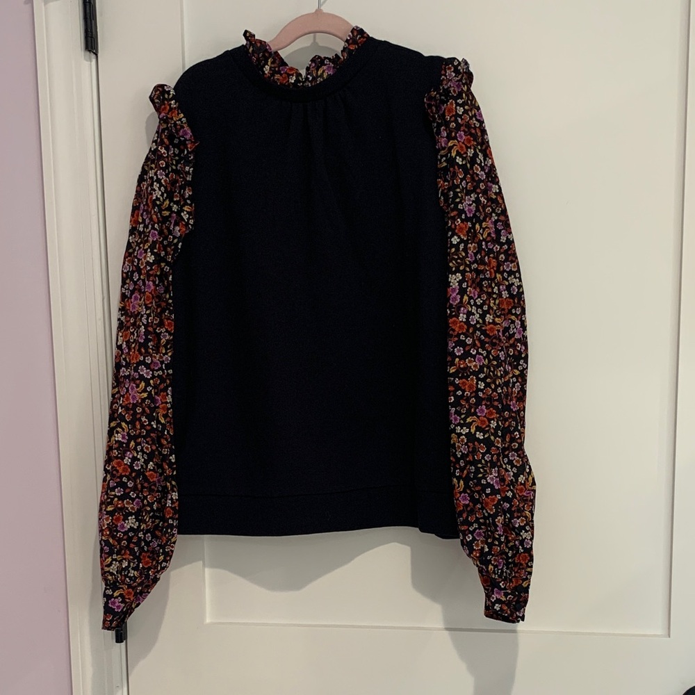 Who What Wear Black Top with Floral Sleeves
